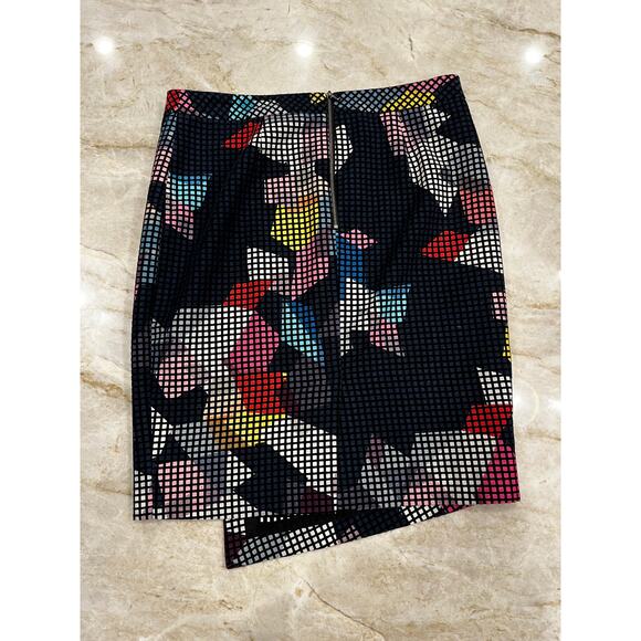 Trina Turk Geometric Pixel Print Faux Wrap Skirt | Cotton Lined | Fits Size 6 - Picture 2 of 9
